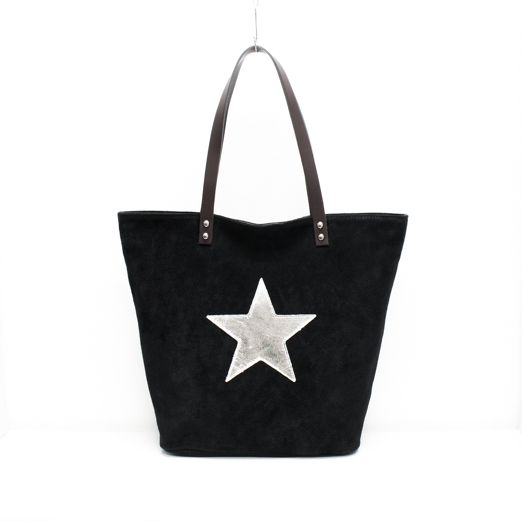 Suede Leather Star Tote | Black