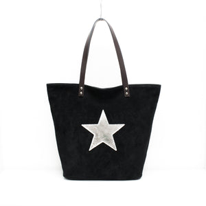 Suede Leather Star Tote | Black