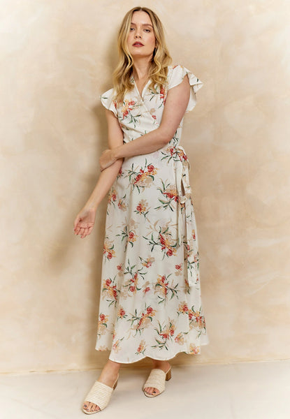 Floral Wrap Maxi Dress | White Multi