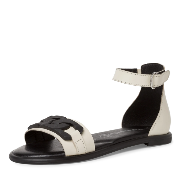 Tamaris | Flat Leather Sandal 28128 | Ivory/Black