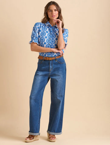 Wide Leg Turn Up Jeans | Blue