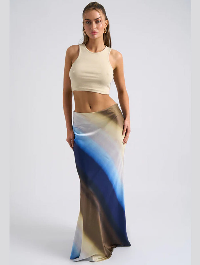 Ombre Bias Cut Maxi Skirt | Blue Multi