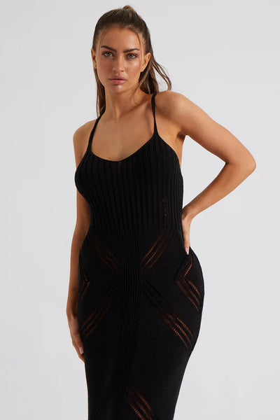 Pointelle Knit Midaxi Dress | Black