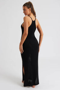 Pointelle Knit Midaxi Dress | Black