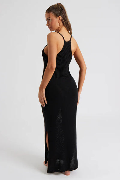 Pointelle Knit Midaxi Dress | Black