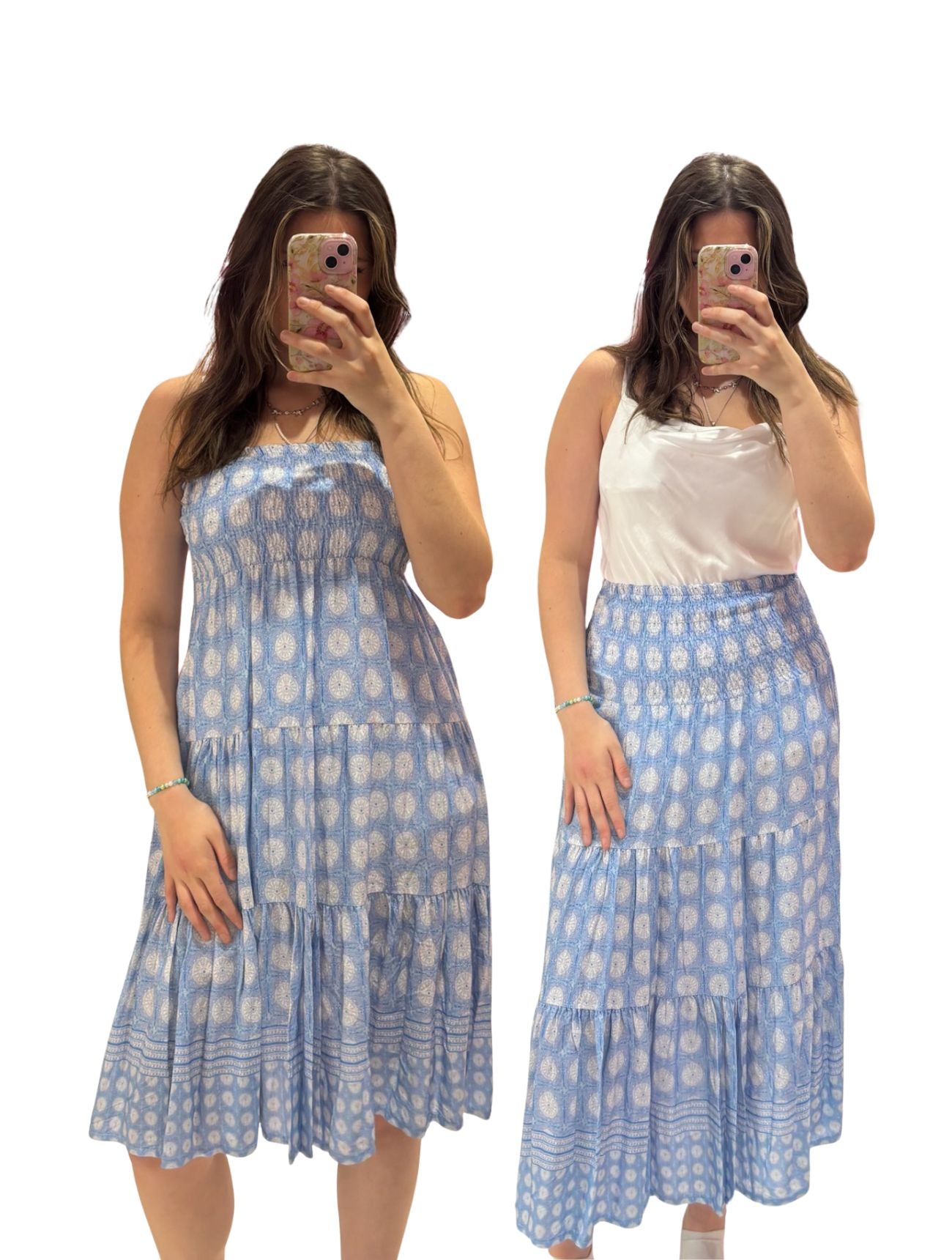 Louisa Printed 2-in-1 Dress and Skirt | Light Blue Boho Print