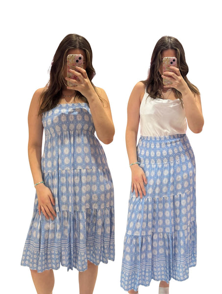 Louisa Printed 2-in-1 Dress and Skirt | Light Blue Boho Print