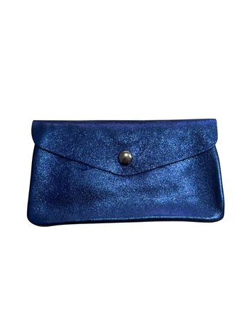 Large Metallic Leather Purse | Electric Blue