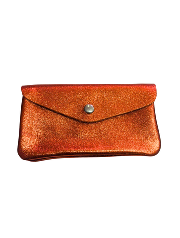 Large Metallic Leather Purse | Orange