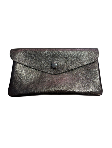 Large Metallic Leather Purse | Pewter