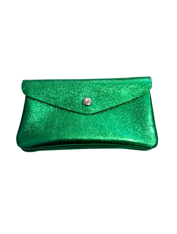 Large Metallic Leather Purse | Bright Green