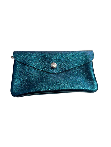 Large Metallic Leather Purse | Teal