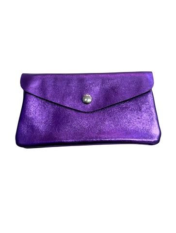 Large Metallic Leather Purse | Purple