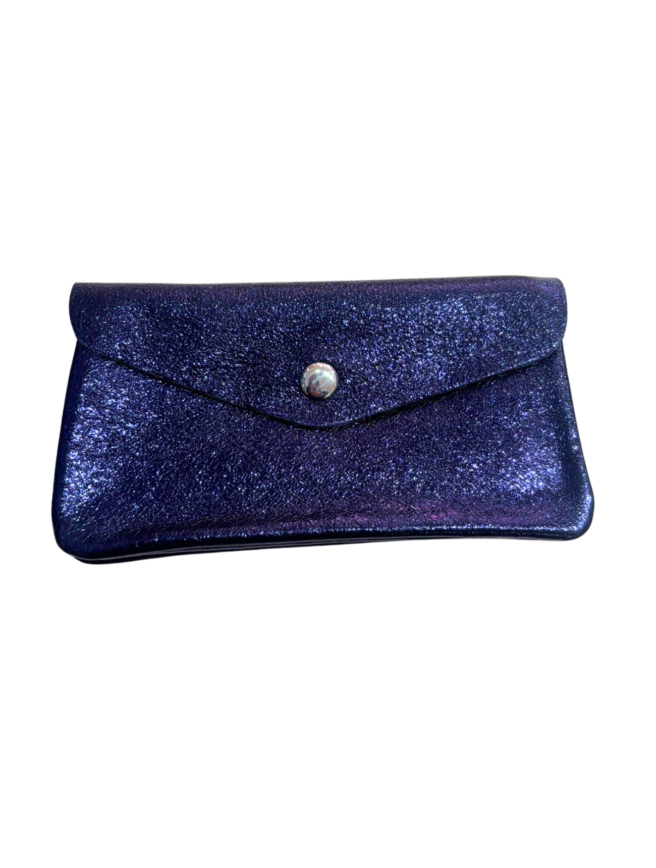 Large Metallic Leather Purse | Dark Blue