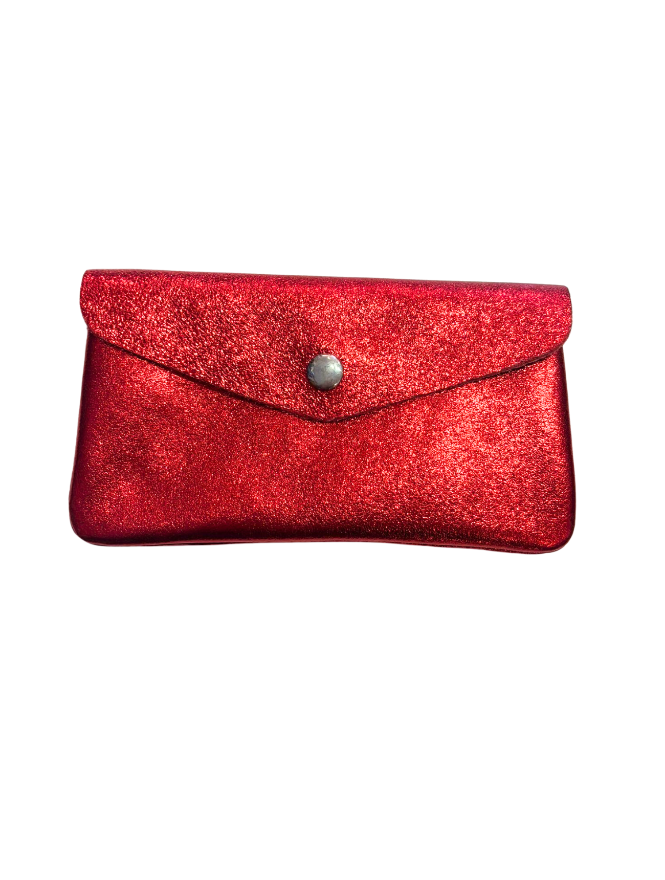 Large Metallic Leather Purse | Red
