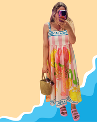 Colourful Lobster Design Midi Dress | Pink/Yellow