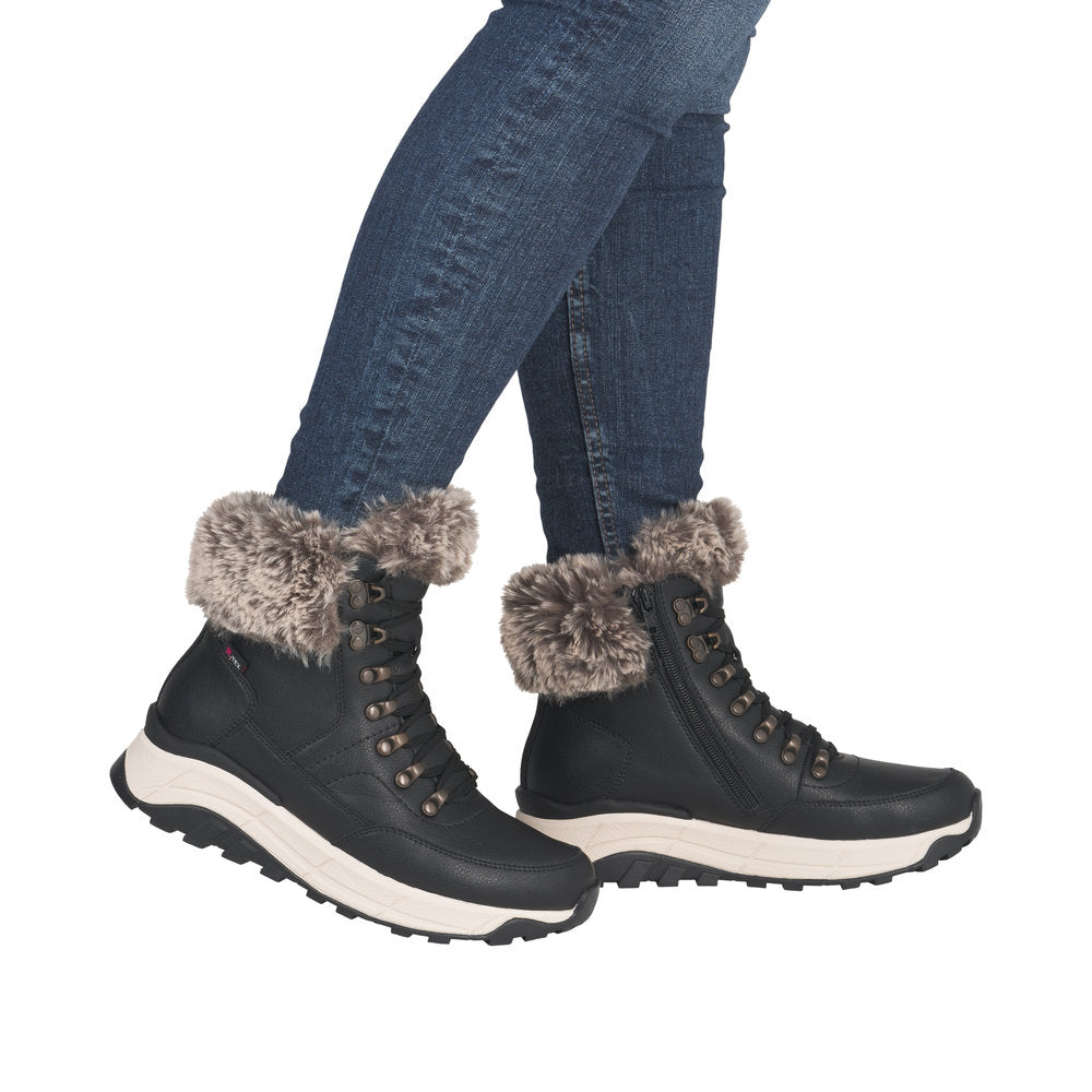 Rieker Tex | W0063-00 Lambswool Lined Walking Boot | Black