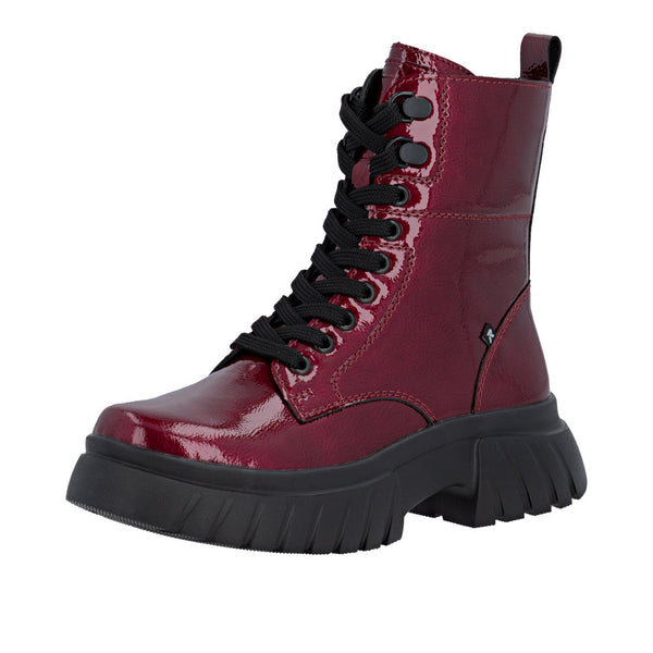 Rieker Sport | W1870-35 Chunky Lace Up Boot | Patent Cherry Red