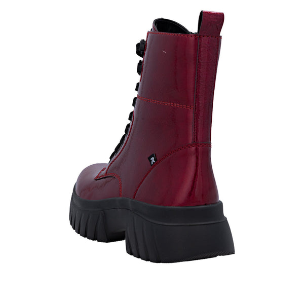 Rieker Sport | W1870-35 Chunky Lace Up Boot | Patent Cherry Red