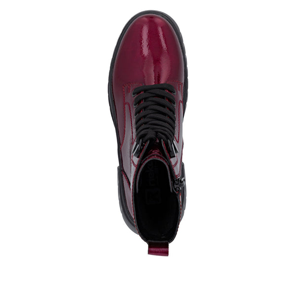 Rieker Sport | W1870-35 Chunky Lace Up Boot | Patent Cherry Red