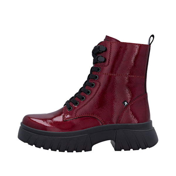 Rieker Sport | W1870-35 Chunky Lace Up Boot | Patent Cherry Red