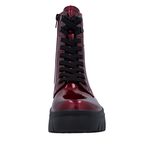 Rieker Sport | W1870-35 Chunky Lace Up Boot | Patent Cherry Red
