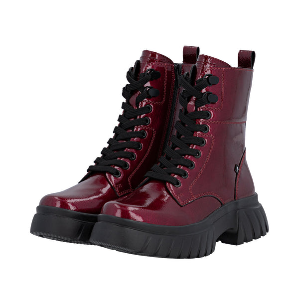 Rieker Sport | W1870-35 Chunky Lace Up Boot | Patent Cherry Red