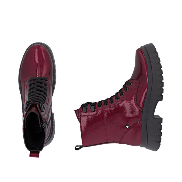 Rieker Sport | W1870-35 Chunky Lace Up Boot | Patent Cherry Red