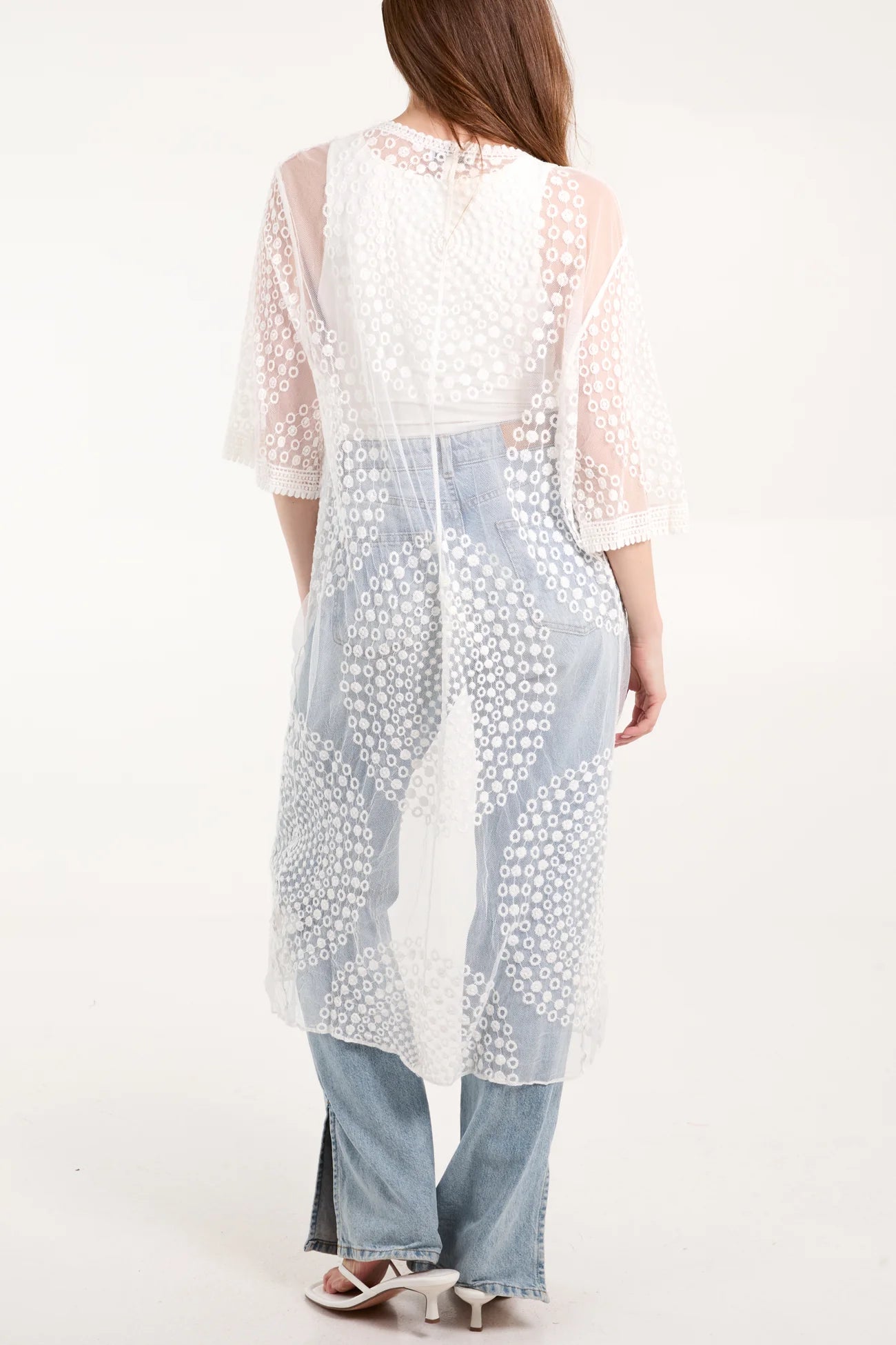 Geo Detail Lace Kimono | Ivory