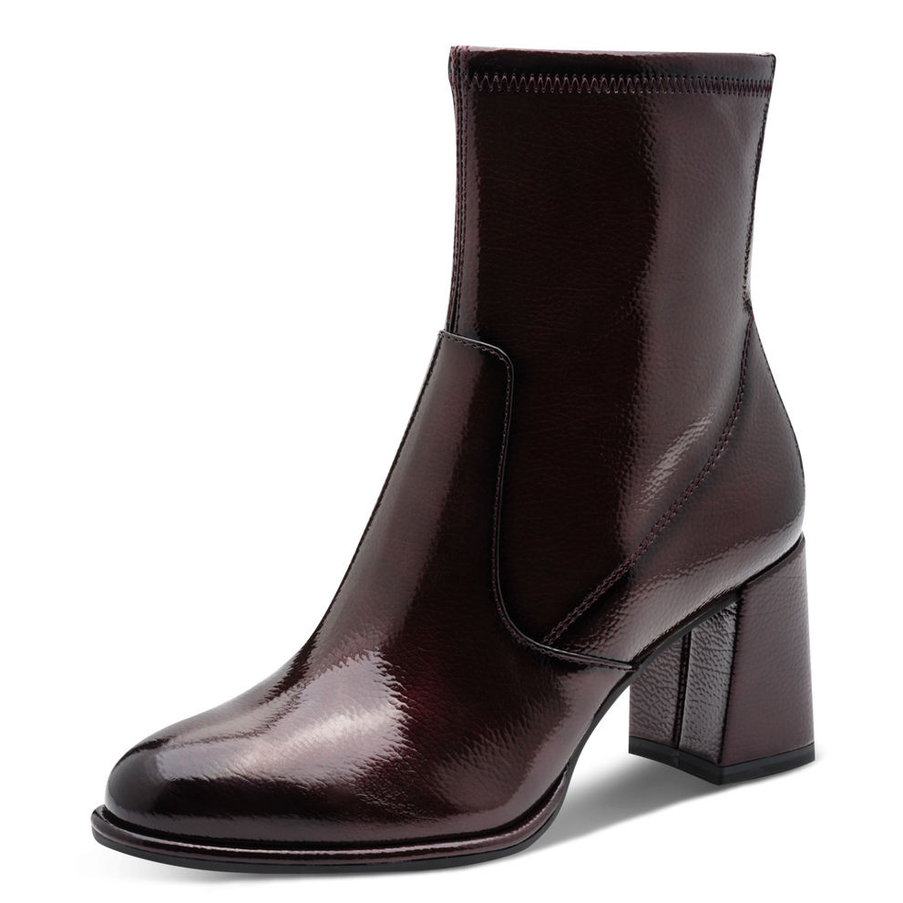 Tamaris | Patent Heeled Ankle Boot | 25357 | Merlot