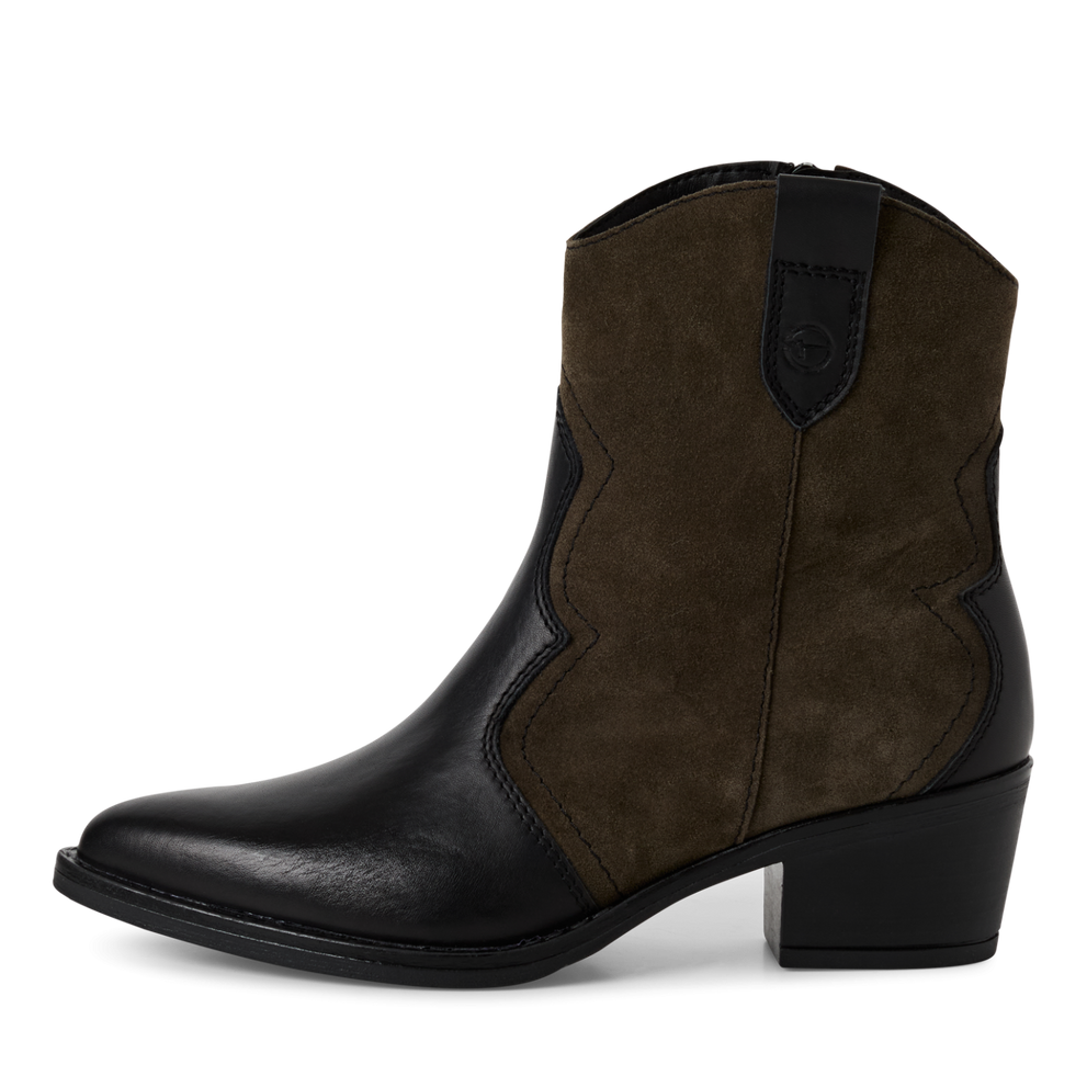 Tamaris | Two Tone Leather Cowboy Boot | 25702 | Black/Olive