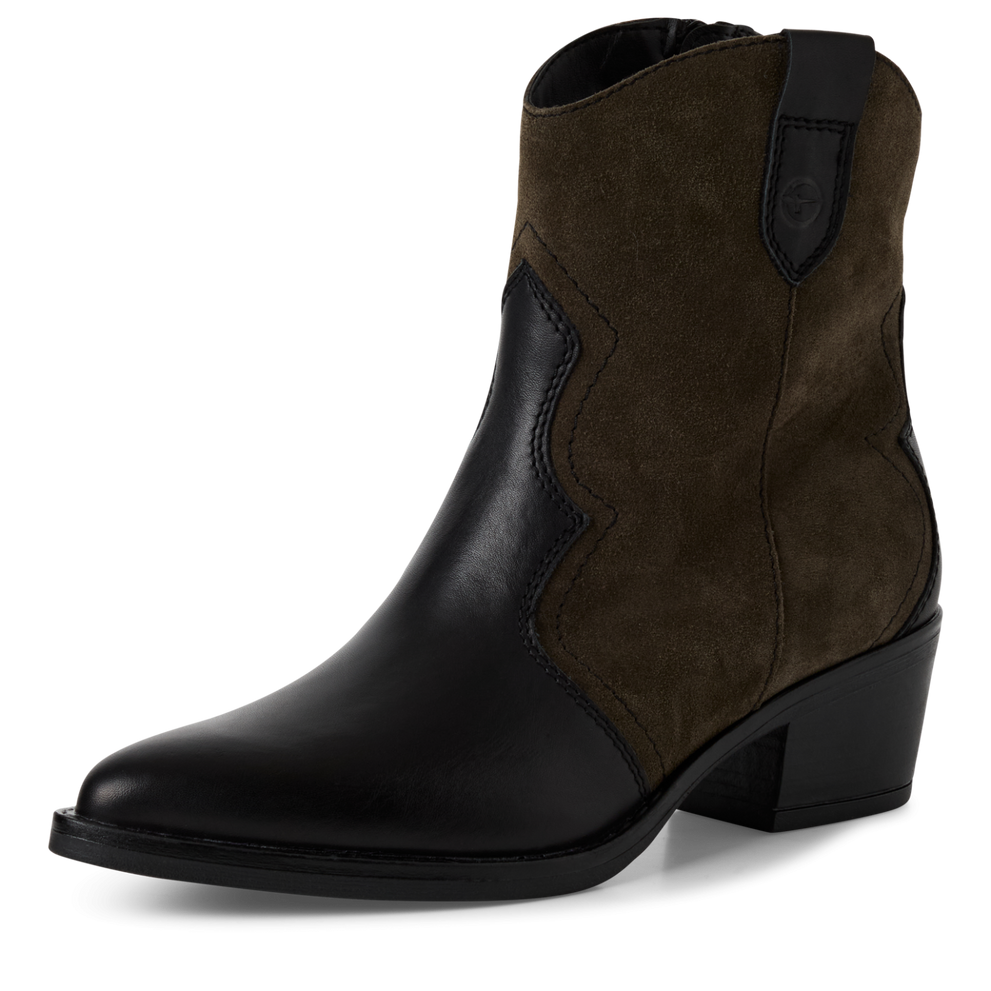 Tamaris | Two Tone Leather Cowboy Boot | 25702 | Black/Olive