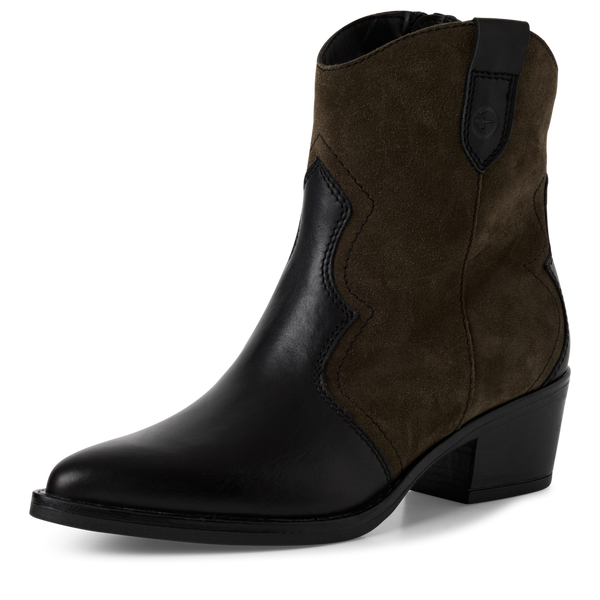 Tamaris | Two Tone Leather Cowboy Boot | 25702 | Black/Olive