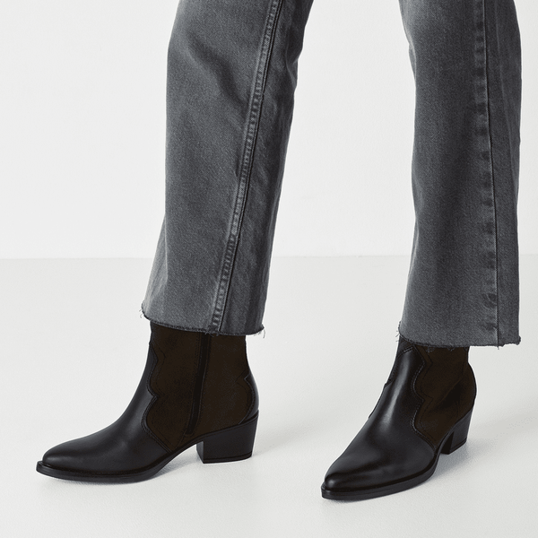 Tamaris | Two Tone Leather Cowboy Boot | 25702 | Black/Olive