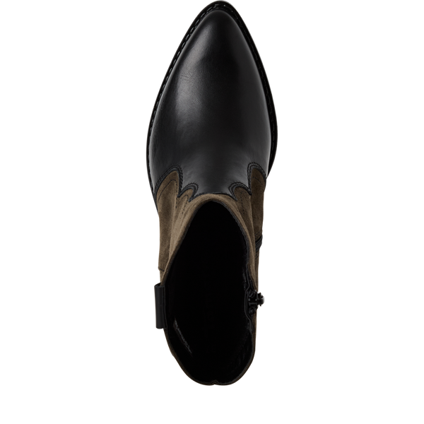 Tamaris | Two Tone Leather Cowboy Boot | 25702 | Black/Olive