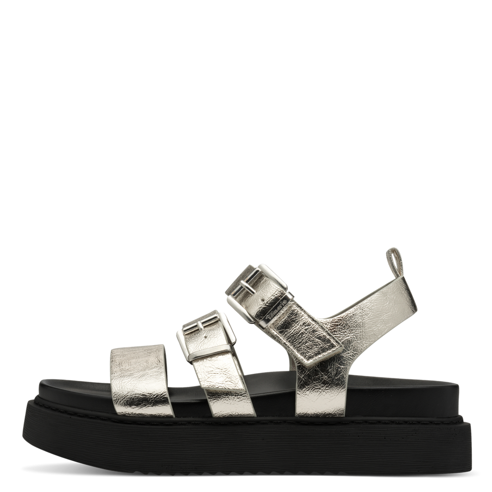 Tamaris | VEGAN Chunky Metallic Flatform Sandal | 28401 | Platinum