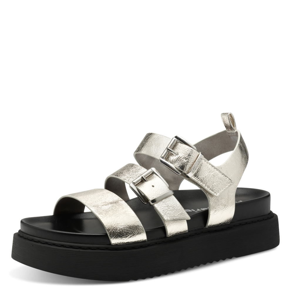 Tamaris | VEGAN Chunky Metallic Flatform Sandal | 28401 | Platinum