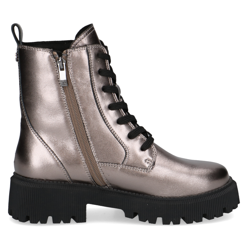 Caprice | Metallic Chunky Lace Up Boot | 26229 | Taupe Metallic
