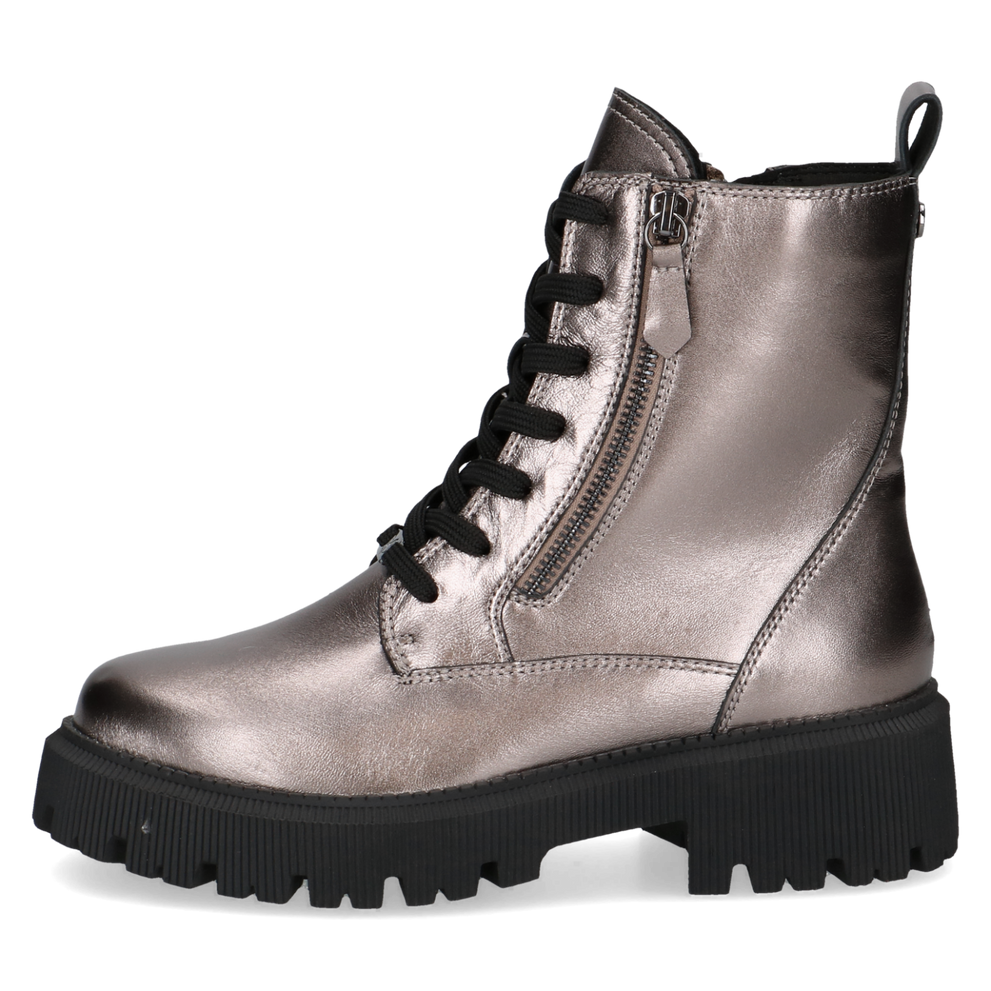 Caprice | Metallic Chunky Lace Up Boot | 26229 | Taupe Metallic