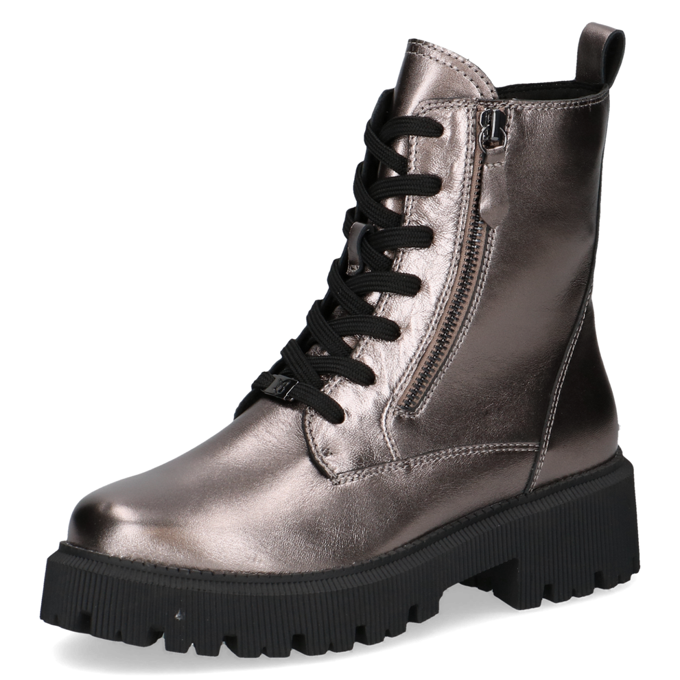 Caprice | Metallic Chunky Lace Up Boot | 26229 | Taupe Metallic