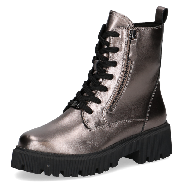 Caprice | Metallic Chunky Lace Up Boot | 26229 | Taupe Metallic