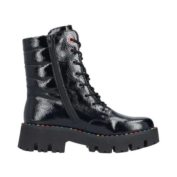 Rieker | Y3330-00 Chunky Patent Lace Up Boot | Black