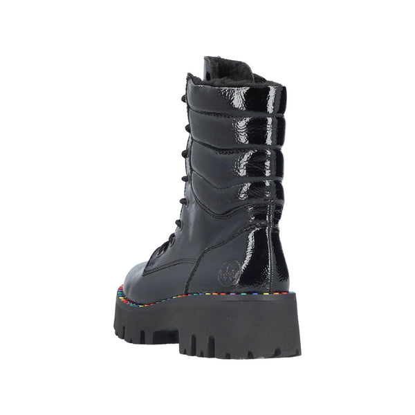 Rieker | Y3330-00 Chunky Patent Lace Up Boot | Black