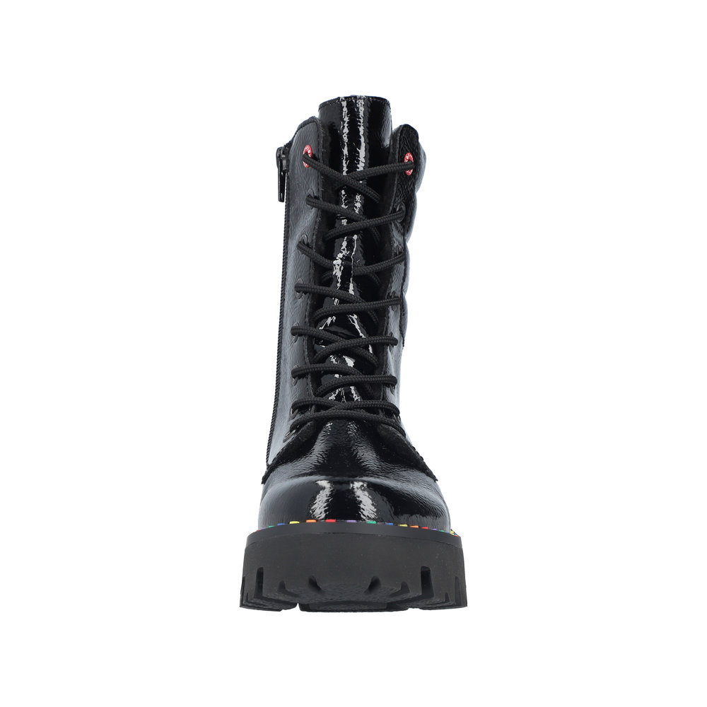 Rieker | Y3330-00 Chunky Patent Lace Up Boot | Black