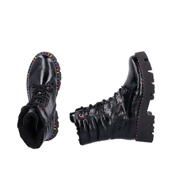 Rieker | Y3330-00 Chunky Patent Lace Up Boot | Black