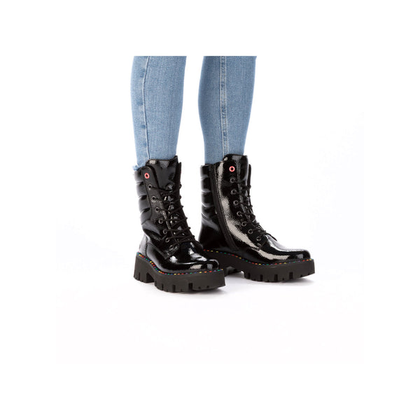 Rieker | Y3330-00 Chunky Patent Lace Up Boot | Black