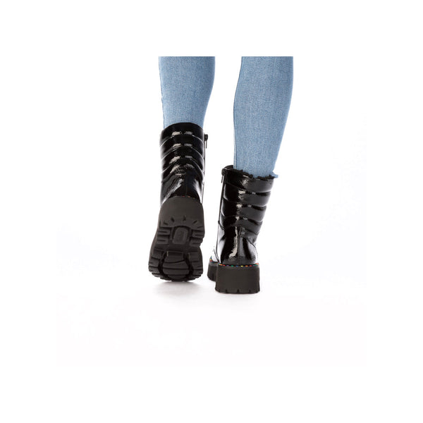 Rieker | Y3330-00 Chunky Patent Lace Up Boot | Black