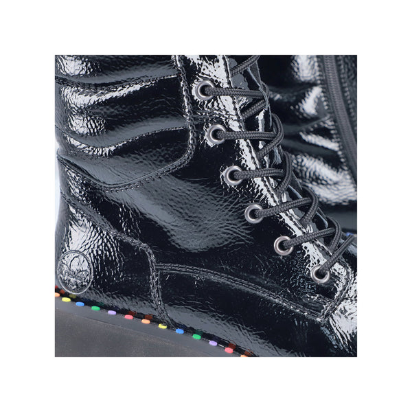 Rieker | Y3330-00 Chunky Patent Lace Up Boot | Black
