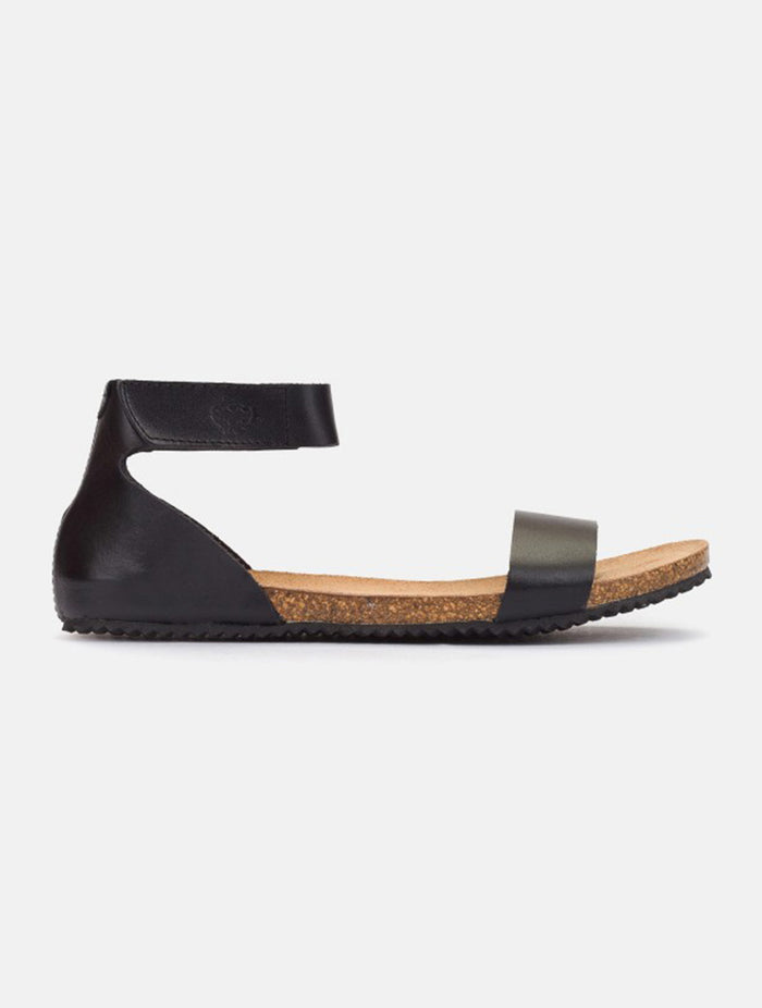 Yokono | Genova-400 | Flat Leather Sandal With Ankle Strap | Black