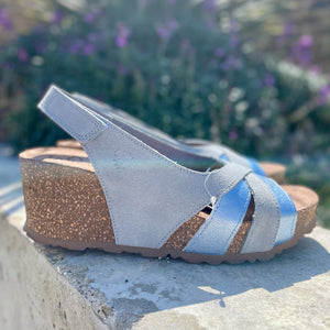 Mora-014 Wedge Sandal | Sky Blue/Metallic